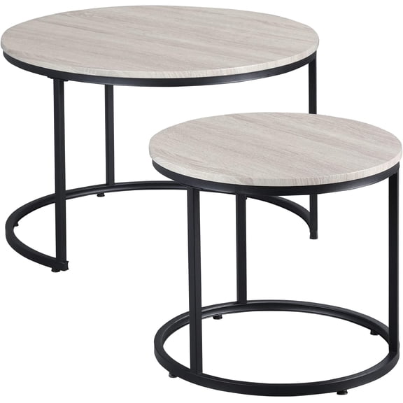 FASCK Round Nesting Tables Set of 2 - Stacking Coffee Table Set, Grey