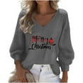 thumbnail image 2 of Uootdi Christmas Long Sleeve Shirts Gift for Women V Neck Christmas Printed 3/4 Sleeve Tshirts Tops Fashion Ladies Holiday Xmas T op, 2 of 3