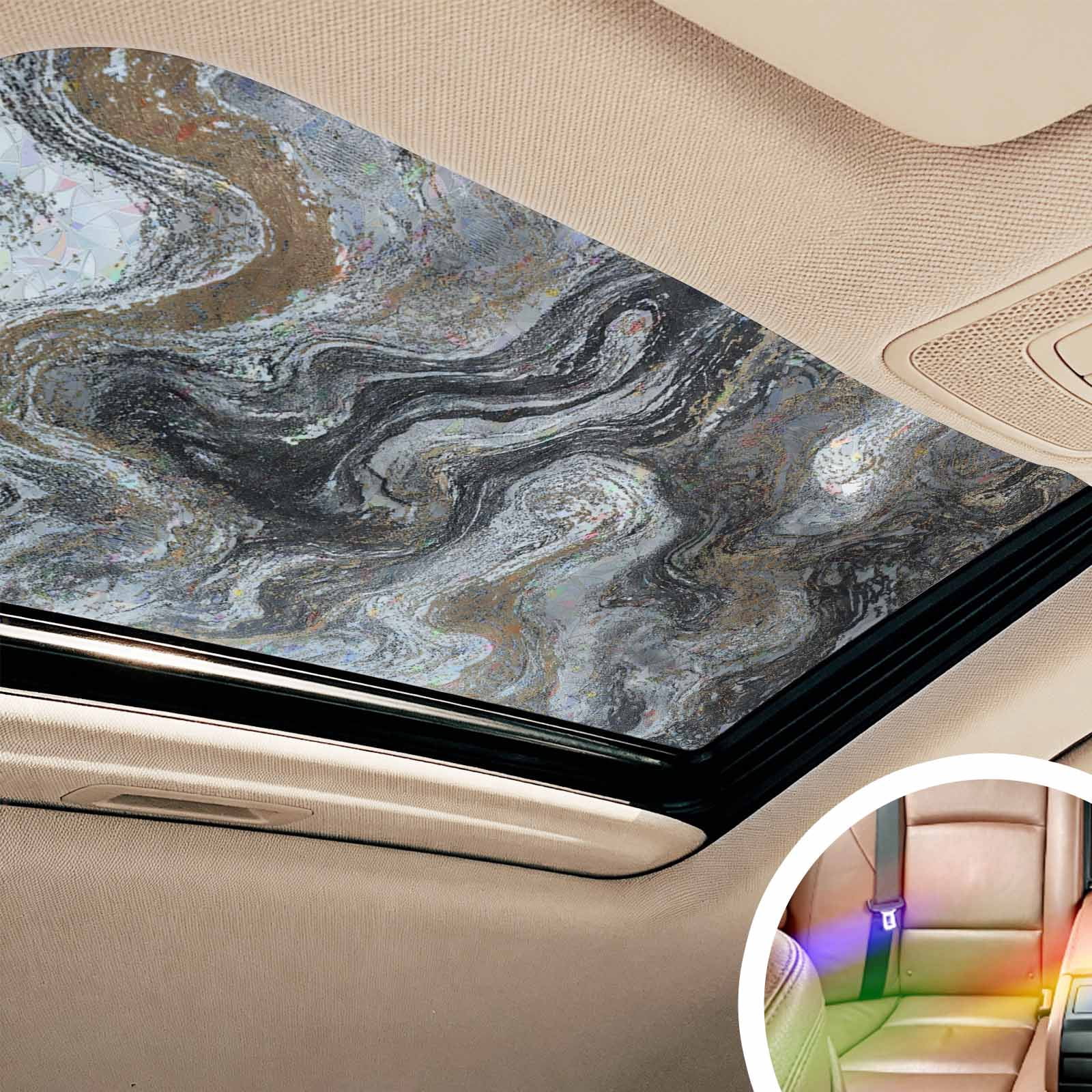 Black Marble Window Privacy Film Stain Glass,Reusable Decorative Rainbow Window Film,Retro Chic Abstract Mottled Texture Art Static Cling Sun Blocking Stickers Decals Covers 23.6" x 78.7" (2pcs)