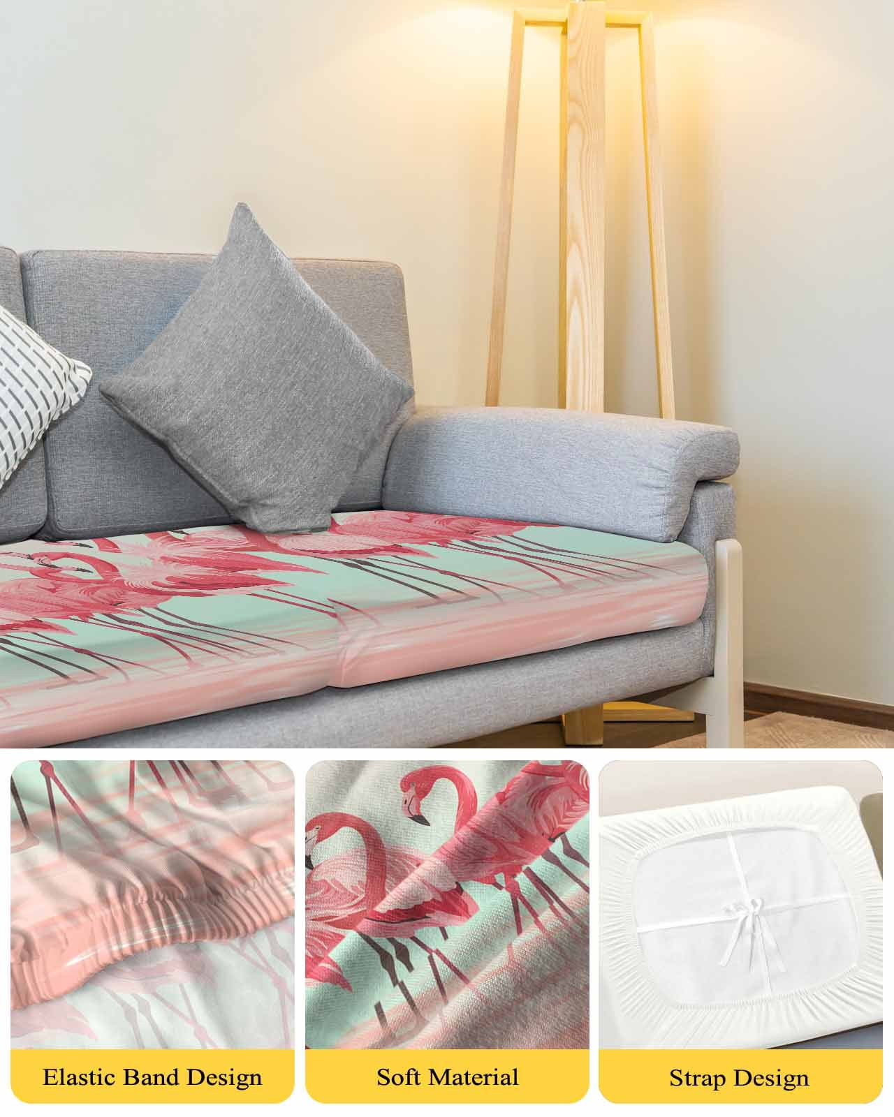 Pink Flamingo Couch Cushion Covers Stretch, Washable Sofa Seat Covers Individual Seat Cushion Sofa Slipcovers Summer Tropical Flamingo Hawaii Animals Couch Cover Furniture Protector S-1PCS