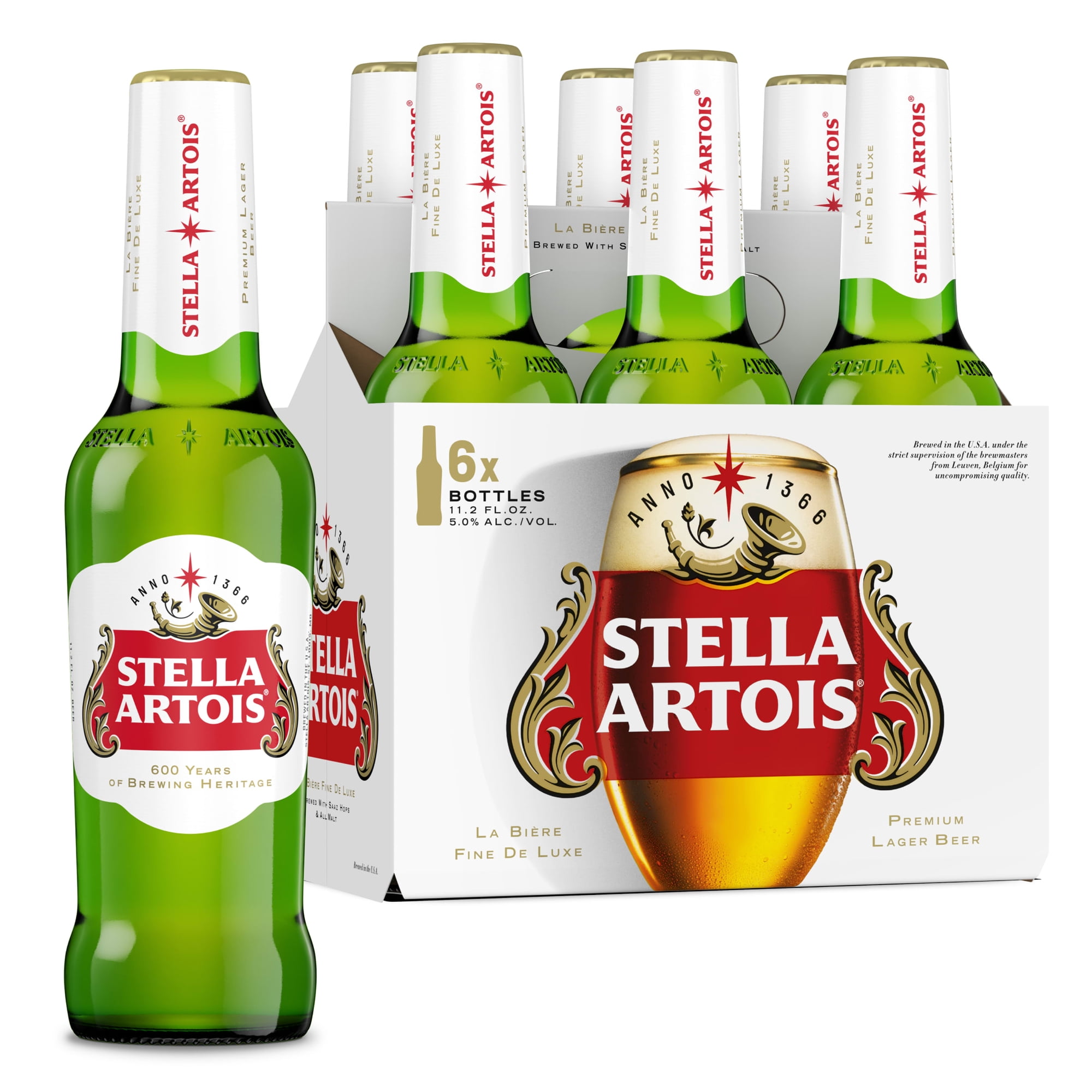Stella Artois Premium Beer 6 pack 11.2 fl oz Glass Bottles 5% ABV