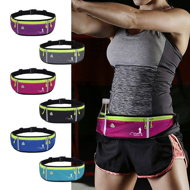 Xihbxyly Cinturón para Correr con Portabotellas, Cintura Ajustable, Bolsillos con Cremallera para Llaves y Teléfono, Ligero y Resistente Al Agua, Ideal para Deportes Al Aire Libre, Senderismo, Runnin