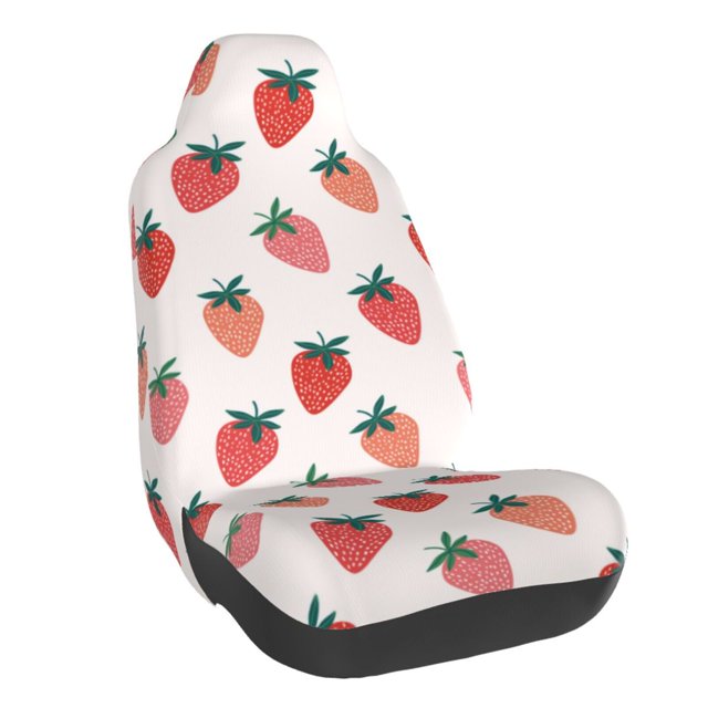 Wukai Hand Drawn Strawberry Full Set Car Seat Covers with Soft Padding Universal Auto Front Seats Protector and Cushion Mat
