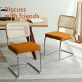thumbnail image 4 of Set of 2 Orange Velvet & Rattan Dining Chairs with Chrome Legs - Mid-Century Modern Accent, 4 of 10