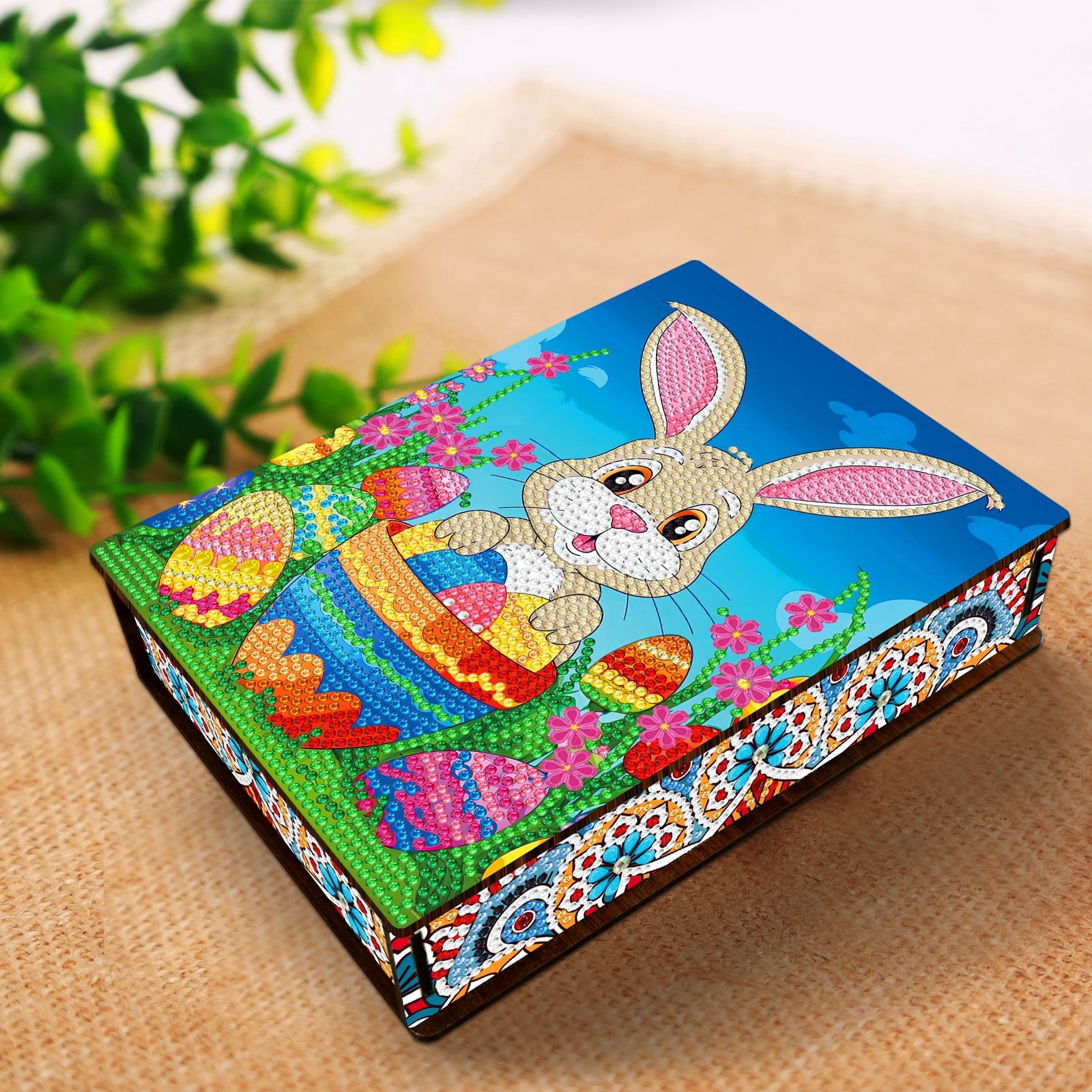 FLOPESN Easter Bunny Eggs DIY Diamond Art Painting Storage Box, Diamond Painting Large Capacity Holiday Storage Box placable jewelry, cosmetics, and small items