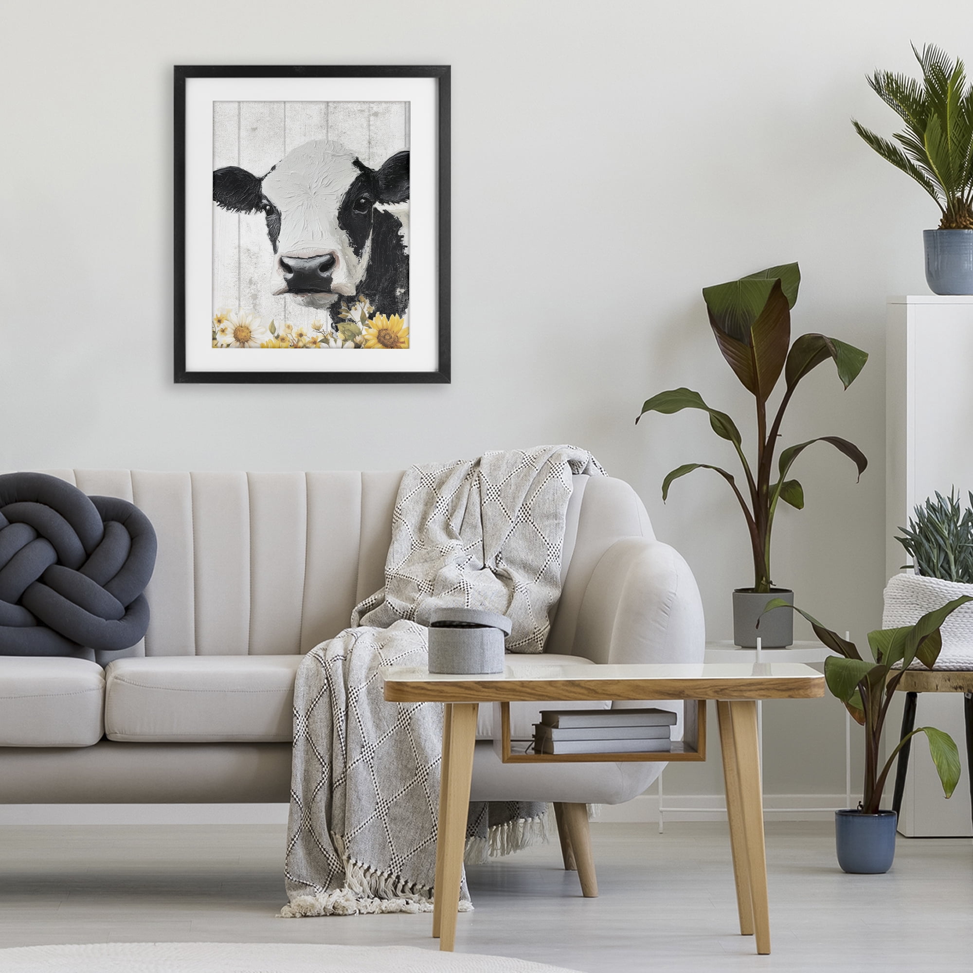 Stupell Industries Cow and Sunflowers Black Framed Print Under Glass, design by Christine Simpson Art