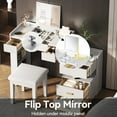 thumbnail image 3 of AENKYO Makeup Vanity Desk with LED Lights, Flip Mirror & Stool, 3-in-1 Dressing Table with Adjustable Cabinet, White, 3 of 11