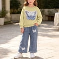 thumbnail image 5 of VIPOIN Girls 2 Piece Outfit Set, Butterfly Patch Crewneck Sweatshirt & Wide Leg Jeans, Cute Clothing Set, 5 of 7