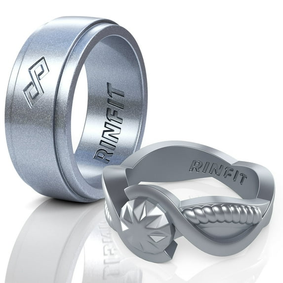 Rinfit Silicone Rings for Women & Men - Couple Sets Rubber Wedding Bands - Infinity & Diamond Round Silver