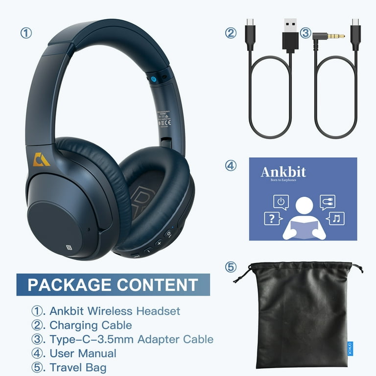 Ankbit E500Pro Noise Cancelling Headphones, Wireless Bluetooth