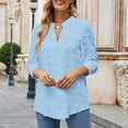 thumbnail image 6 of WREESH Womens Pompom Shirt 3/4 Sleeve V-Neck Chiffon Blouse Dot T-Shirts Casual Work Blouse Tops Light Blue, 6 of 8