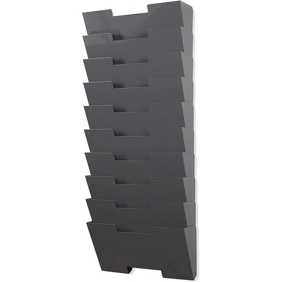 Gray Wall Mount Steel Vertical File Organizer Holder Rack 10 Sectional Modular Design Wider Than Letter Size 13 Inch Multi-Purpose Organize Display Magazines Sort Files and Folders