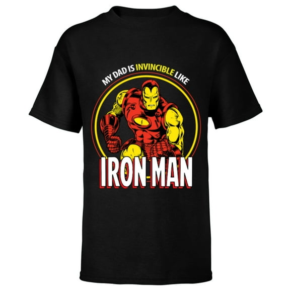 Marvel Dad Is Invincible Like Iron Man Father's Day - Short Sleeve T-Shirt for Kids - Customized-Black