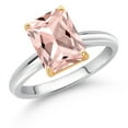 thumbnail image 2 of Gem Stone King 925 Silver and 10K Yellow Gold Ring Peach Nano Morganite Engagement Ring for Women (2.00 Cttw, Octagon 9X7MM, Gemstone October Birthstone, Available in Size 5, 6, 7, 8, 9), 2 of 4