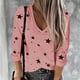 thumbnail image 2 of Blusa de camiseta con estampado de estrellas de manga larga con cuello en V informal a la moda para mujer Pompotops  gfhjh4876, 2 of 4