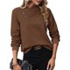 thumbnail image 2 of Camisas de Larga para Mujer, Conjuntos de Otoño, Camisetas con Cuello en V, Blusas Tipo Túnica con Botones, Ropa de Moda Café Marrón S, 2 of 7