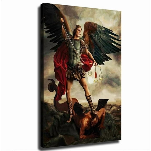 St Michael Vanquishing Satan Painting Canvas Poster Modern Aesthetic Picture Wall Art Home Office Decoration Painting Holiday Gift