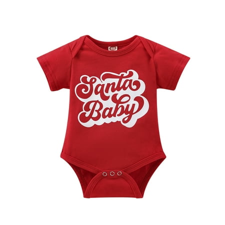 

JYYYBF 0-24M Christmas Newborn Infant Baby Boy Girl Romper Santa Baby Letter Jumpsuit Sunsuit Xmas Clothes Red 3-6 Months