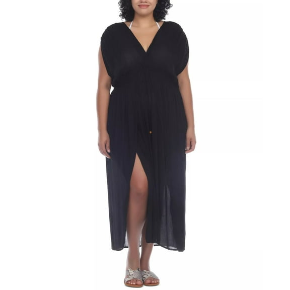 Raviya Women's Plus Size Front Slit Dress Swim Cover-Up (1X, Black)