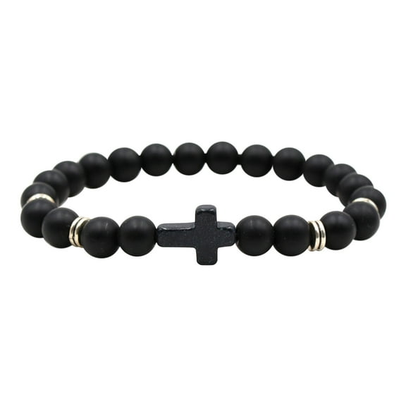 TFYZYY Natural Stone Black Elastic Thread Bracelet - 8mm Beads, One Size Fits All, Valentine's Day Gift for Couples and Family