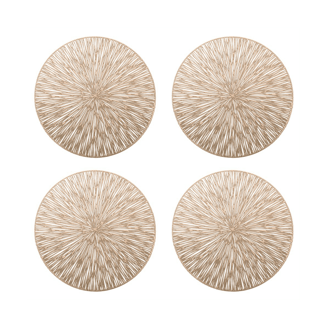 4PCS Round Placemats Restaurant Hollow PVC Decoration Meal Mat Anti-Hot Dining Table Line Mat Steak Plate Pad Golden