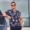 thumbnail image 4 of Pofeuu Watercolor Stars Print Men's Loose Fit Midweight Short-Sleeve Pocket Polo-4X-Large, 4 of 6