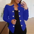thumbnail image 2 of Fall Stylish Olyvenn Women's Lapel Neck Long Sleeve Gold Button Blazer Suit Work Office Business Jacket Work Office Business Jacket for Women Trendy Blue 14, 2 of 5