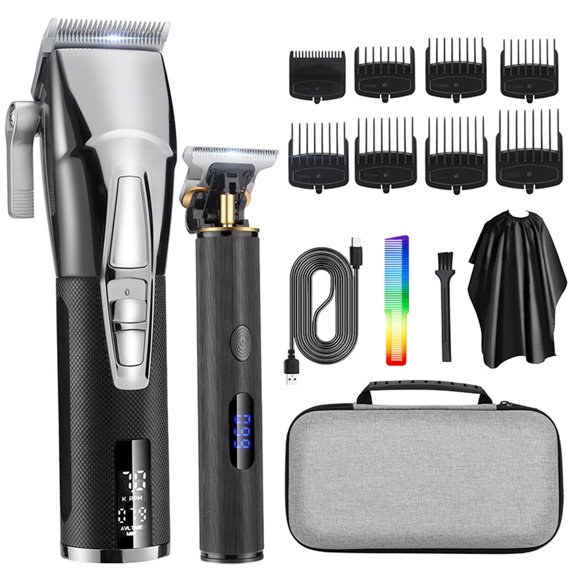 Tondeuses pour Hommes Sans Fil, Machine de Coupe de Cheveux de Barbier, Kit de Coupe et de Soins, Écran Numérique à DEL, Cellule Rechargeable Intégrée à Haute Capacité