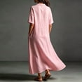 thumbnail image 5 of Morttic Women's Solid Color Lapel Collar Half Button Maxi Shirt Dress – Short Sleeve Side Pockets Summer Beach & Daily Wear Pink，S, 5 of 6