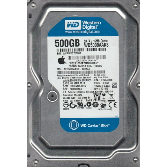 WD5000AAKS-402AA0, DCM HGNNNTJCGN, Western Digital 500GB SATA 3.5 Hard Drive