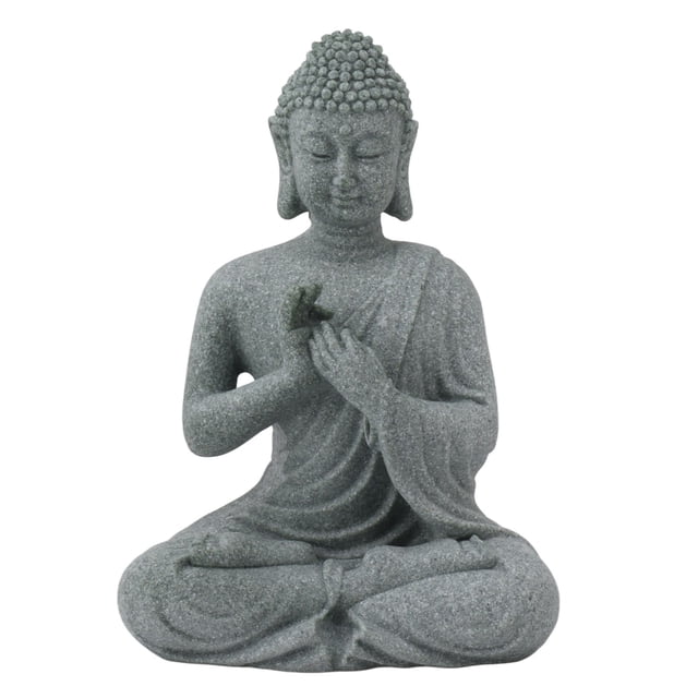 Estatua de Buda de arenisca verde, escultura budista sentada, adorno para sala de estar y patio, 7135K-01