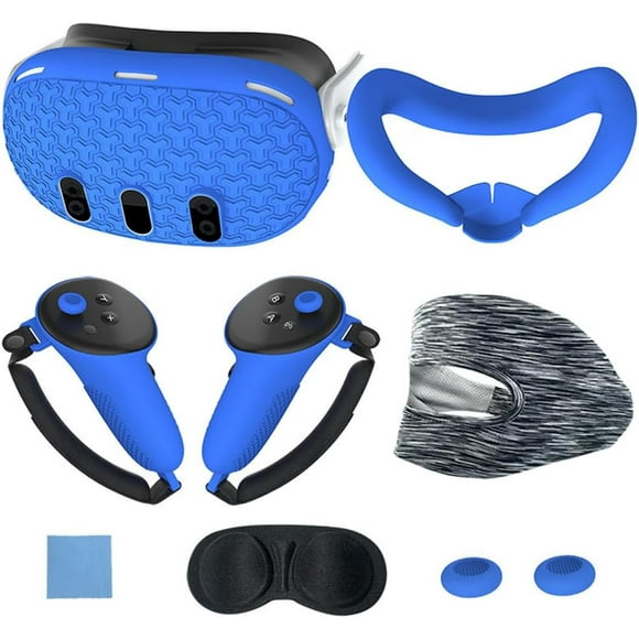 HAHDAXIA Protective Cover Case Set for Meta Quest 3, 7 in 1 Silicone VR Headset Face & Lens Cover, Eyes Cover Controller Grips Skin Shell Protector, Anti-Leakage Nose Pad VR Game Accessories