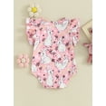 thumbnail image 5 of FEORJGP Infant Baby Girls Easter Romper Newborn 3M 6M 12M 18M Short Flying Sleeve Jumpsuit Crew Neck Bodysuit Bunny Print Romper Little Girl Loose Casual Cute Summer Clothes, 5 of 9
