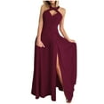thumbnail image 2 of Wycnly Womens Dresses Party Prom Sexy High Slit Empire Waist Keyhole Long Dresses Fashion Solid Halter Sleeveless Maxi Summer Dress Red l, 2 of 7
