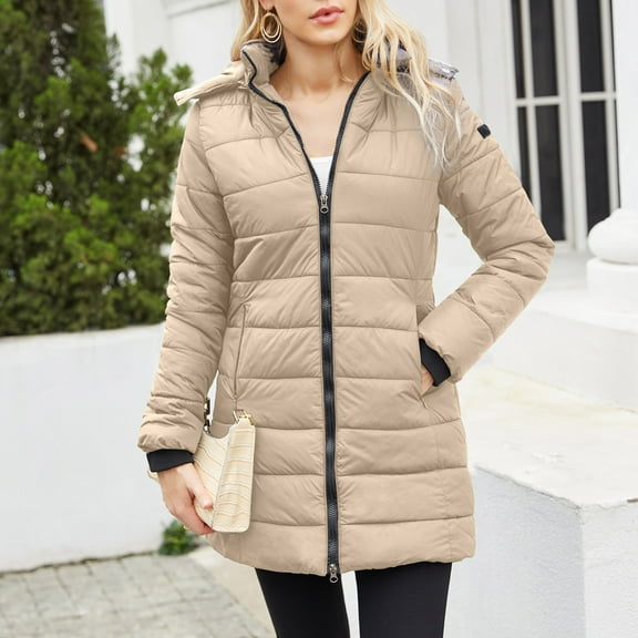 Aloohaidyvio Womens Jackets ,Womens Casual Hooded Cotton Jacket Medium Length Slimming Warm Solid Color Tops Jacket