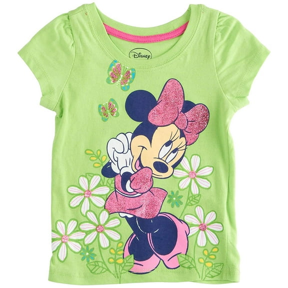 Disney Little Girls' Minnie Mouse Flower Short Sleeve T-Shirt, Green, 2T