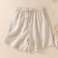 thumbnail image 6 of Linen Summer Shorts for Women with Pockets Side Textured Drawstring Elastic Waist Lounge Beach Boho Shorts (2XL, Beige), 6 of 6