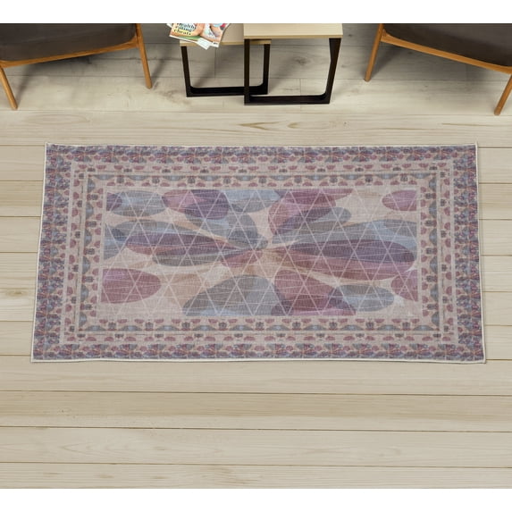 Abstract Decorative Rug, Floral Petal Look Forms in a Grunge Style Modern Colorful Blurry Look, Quality Carpet for Bedroom Dorm and Living Room, 6 Sizes, Beige Pale Fuchsia, by Ambesonne
