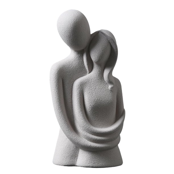 Figura decorativa de pareja abrazada, estatua de amor apasionado, cerámica romántica Gris