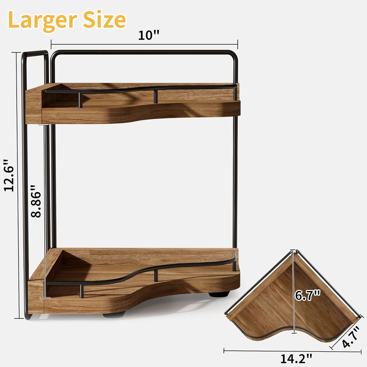 JDNRXO 2-Tier Corner Bathroom Counter Organizer with Embedded Screw Holes, Secure & Stable Wood Vanity Shelf for Makeup and Skincare Essentials - Space Saving Bathroom Countertop Storage