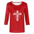 thumbnail image 4 of DDAPJ pyju Jesus Shirts for Women Christian Cross Graphic 3/4 Sleeve Tops Happy Easter Gift Crew Neck Blouses Spring Casual Tshirt Red XL, 4 of 6