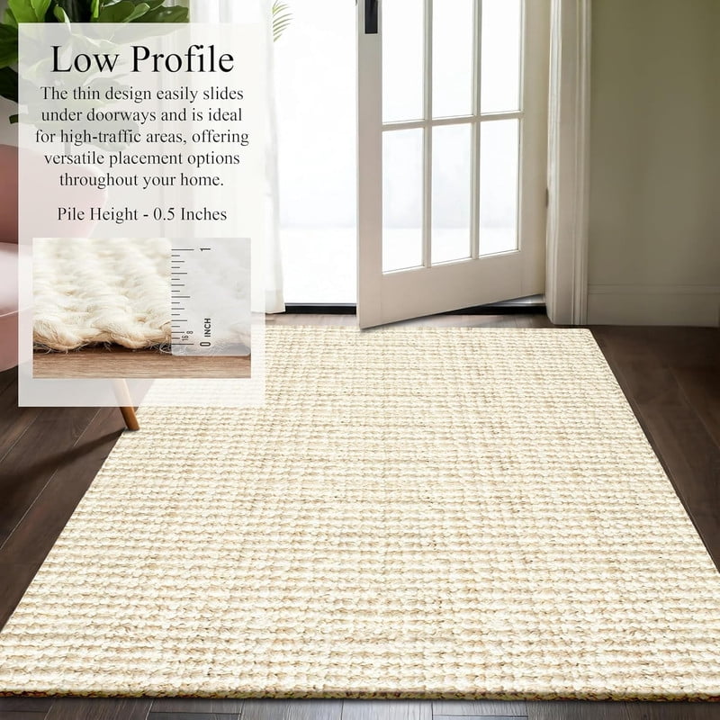 Delara Premium Handwoven 100% Jute Area Rug (3' x 5'), Natural Fiber Boucle Design, 0.25" Thick – Durable Rug for Living Room, Bedroom & Entryway