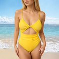 thumbnail image 2 of vigerkar Womens One Piece Swimsuit Tummy Control Bathing Suit Sexy Cheeky High Cut Out Cute Ladies Swimwear (Yellow, XL), 2 of 9