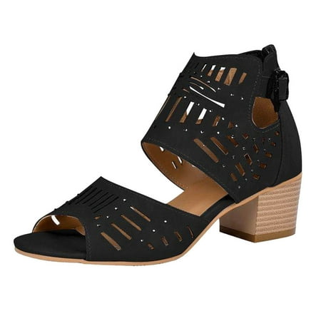 

Babysbule Womens Shoes Clearance Women Rhinestone Hollow Out Open Toe Slippers Shoes High Heels Comfy Sandals Casual Comfortable Beach Sandals