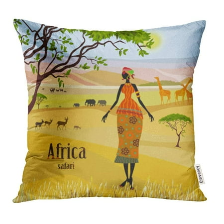 Civets Animals - YWOTA Africa African Women in Mountain Landscape Animal Silhouette Nature People Field Pillow Cases Cushion Cover 18x18 inch