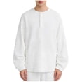 thumbnail image 2 of Dolkfu Henley Men's Long Sleeve Shirts Pullover Crew Neck T-Shirt Loose Fit Button Mens Tshirts 5X, 2 of 5