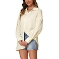 thumbnail image 4 of INSPIRE CHIC Women's Loose Fit Button Down Oversized Long Shirts XS Beige Yellow, 4 of 5