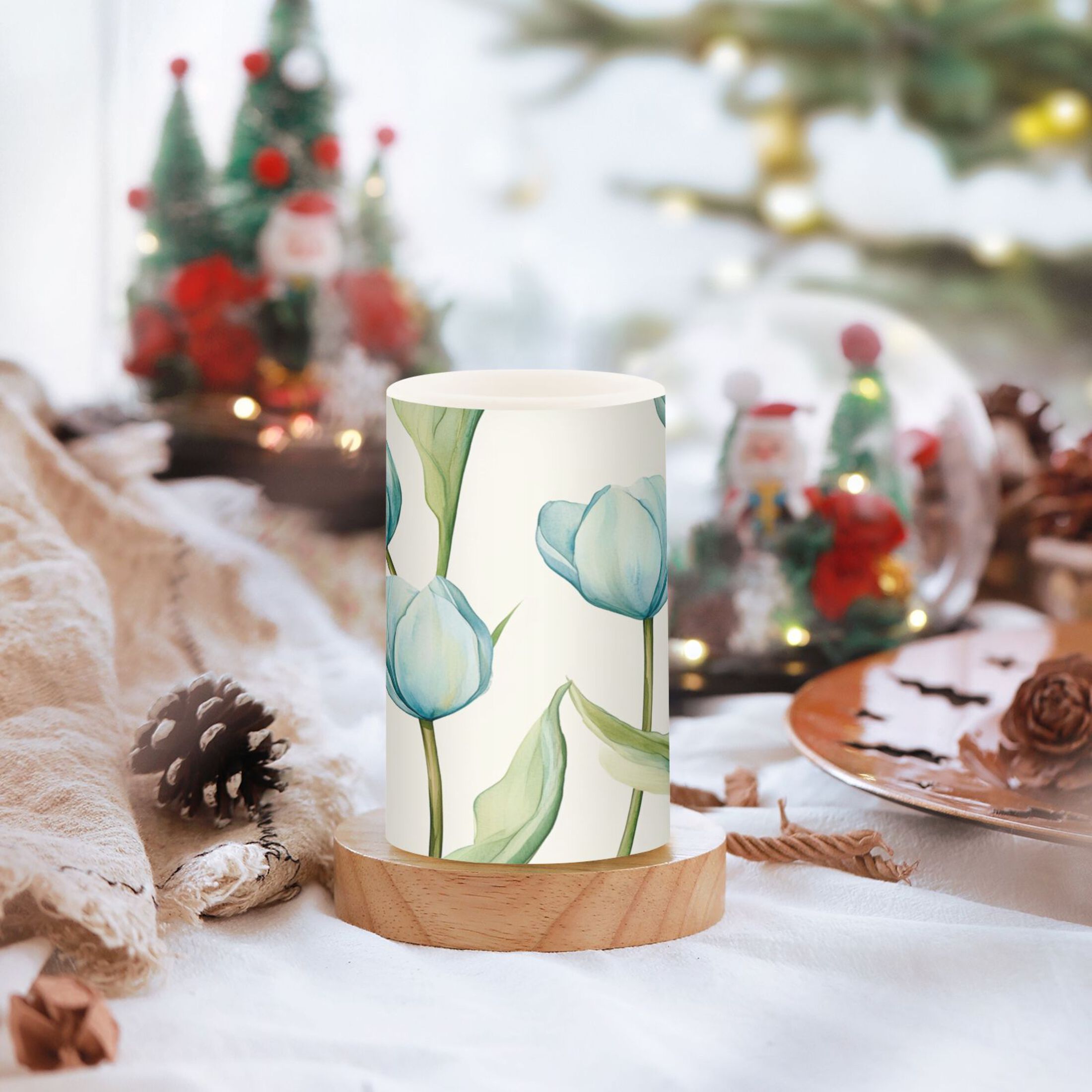 Electronic Candle Light Combination 3x5In, 3x4In Flameless Candle Plastic Festive Decoration Party Christmas Decoration Lovely Blue Tulips