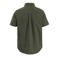 thumbnail image 3 of Men Short Sleeve Beach Shirt Casual Fashionable Plain Color Turn Down Collar Lace Button Up Top OD Green L Rawiri, 3 of 4