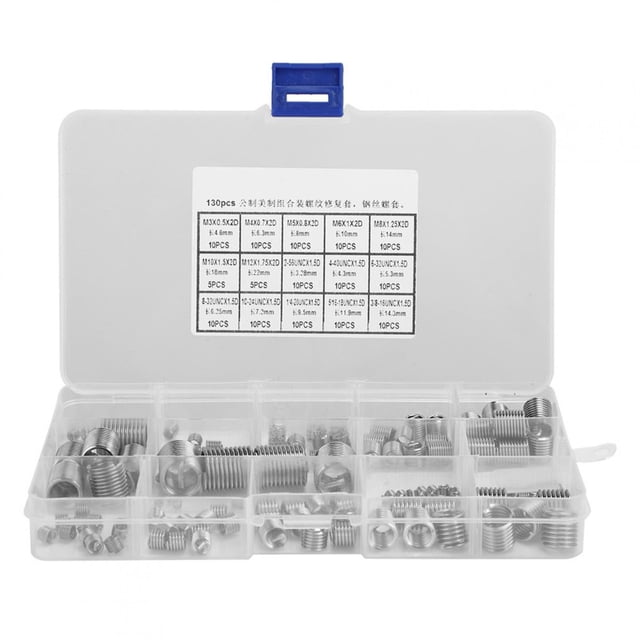 HLONK 140pcs Tool Set for Metric/American Thread Repair Hardware Threaded Inserts Assortment Set with Stainless Steel Wire Inserts